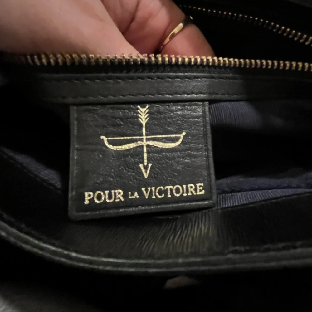 Pour La Victoire Black Leather Crossbody with Gold Chain - Picture 3 of 4